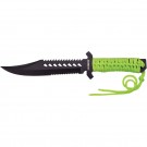 12" Fixed Saw Back Blade with Green Handle and Sheath Serrated
